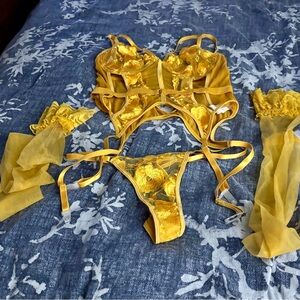 Bright Yellow Ruffled Bra Set Intimates & Sleepwear